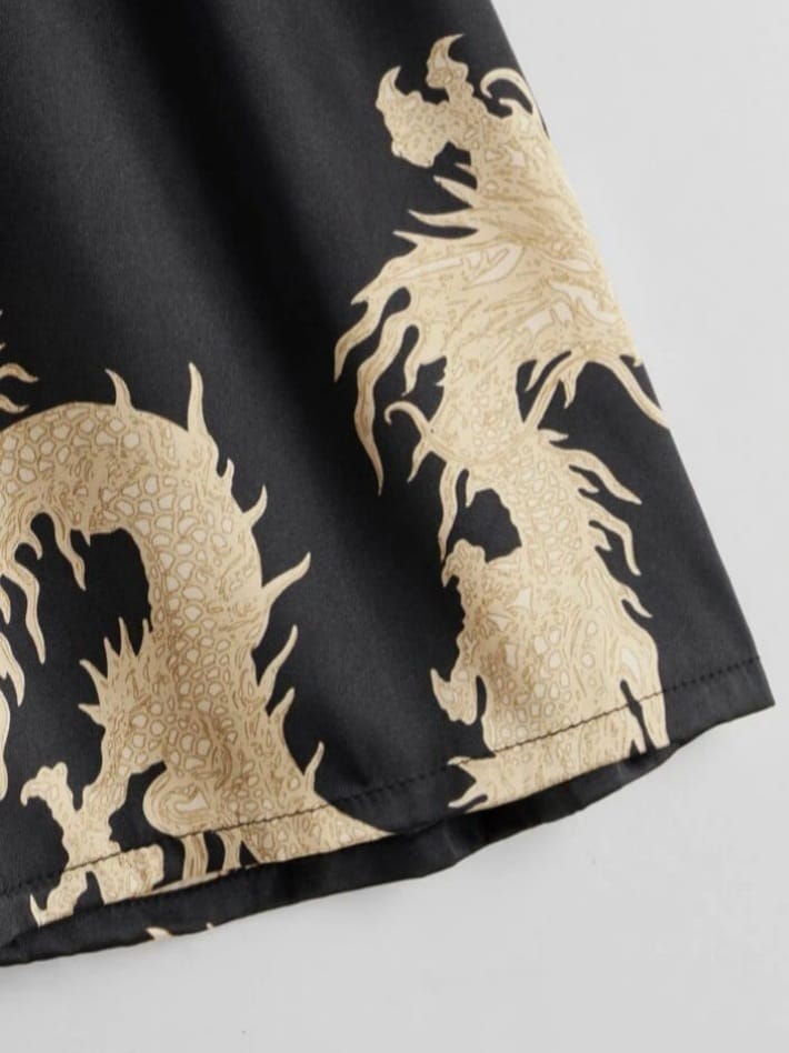 Men's Dragon Print Satin Lounge Shorts